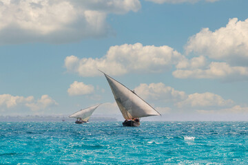 Indian Ocean, a characteristic fishing boat, Jambiani area, Zanzibar, Tanzania	