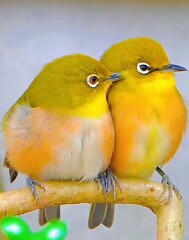 A romantic moment is reflected in the white eye birds.
