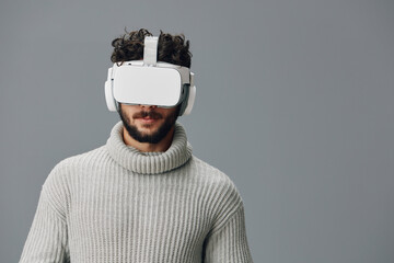 Glasses man video vr modern entertainment headset virtual innovation digital person technology game