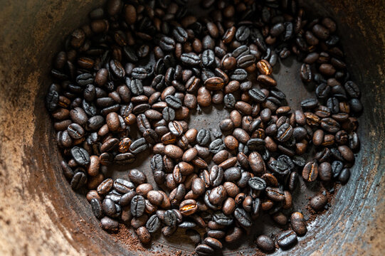 Aromatic coffee beans in a rustic setting in Bali