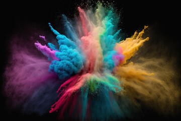 Colorful Powder Explosion Digital Art on Black Background - Rainbow Colored Dust Mask