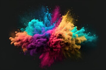 Cloud of Colored Powder on Black Background Digital Art - Radial Color Dispersion and Real Life Colors
