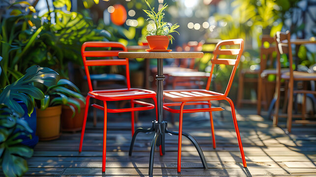 Quaint Cafe Corner with Cozy Tables and Chairs, Outdoor Dining Space, European Street Ambiance