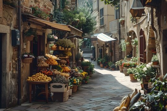 Fototapeta Enchanting Tuscan Lifestyle Captured in a Vibrant Open Air Market Scene