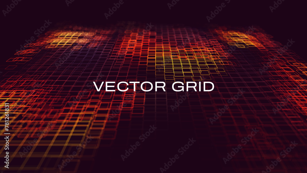 Aufkleber Abstract Vector Grid. Dynamic Moving Squares Wave. Abstract Sound Visualization. Big Data Flow Digital Structure. Grid Data Technology. Vector Illustration.
