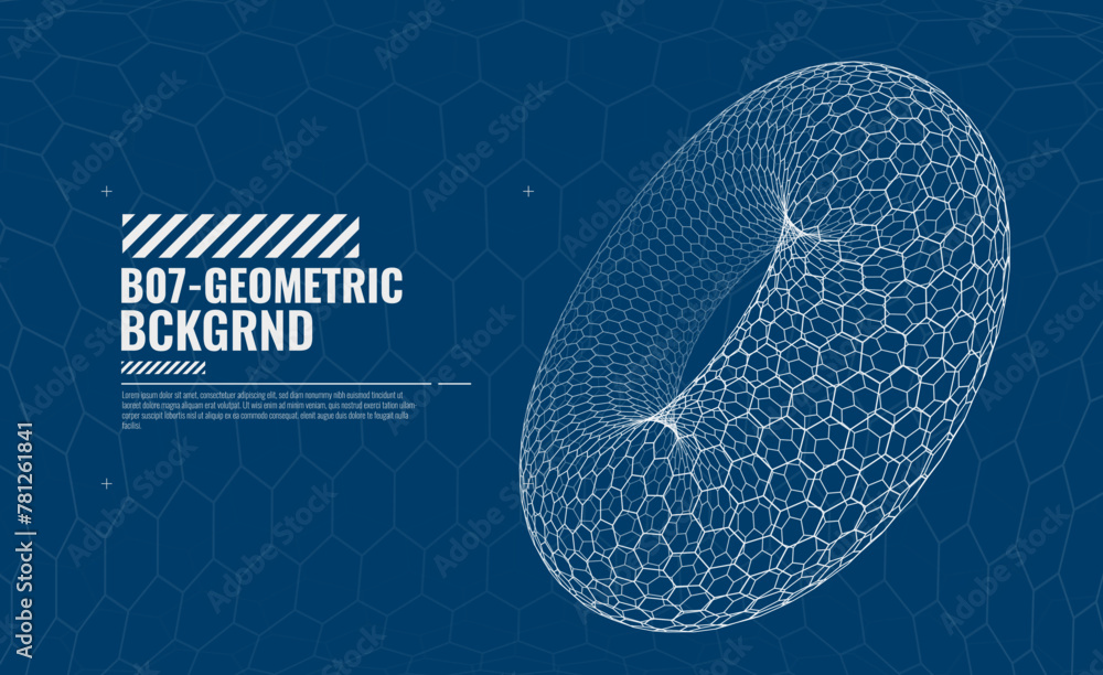 Fototapete 3D Hexagonal Nanotube Digital Torus. 3D Nanotech Tube Ring Wireframe. Cyber Space VR HUD Design Element Concept. Technology Style Illustration. Science Vector Illustration.