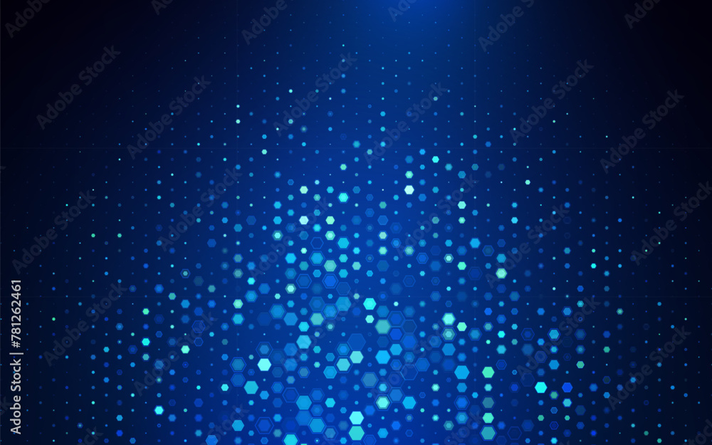 Poster Hexagonal Abstract Technology Background. Hexagons Pattern for Hi-Tech Communication Design. Hi-tech Cyber Hexagon Sci-Fi Game Banner Grid. Vector Illustration