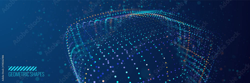 Aufkleber 3D Round Cube Banner. Object with Dots and Lines. Molecular Grid. 3D Technology Style Baner Design. Vector Illustration. Futuristic Connection Structure for Technology or Science Concept.