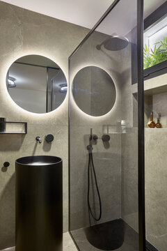 Modern bathroom interior with stylish matte fixtures