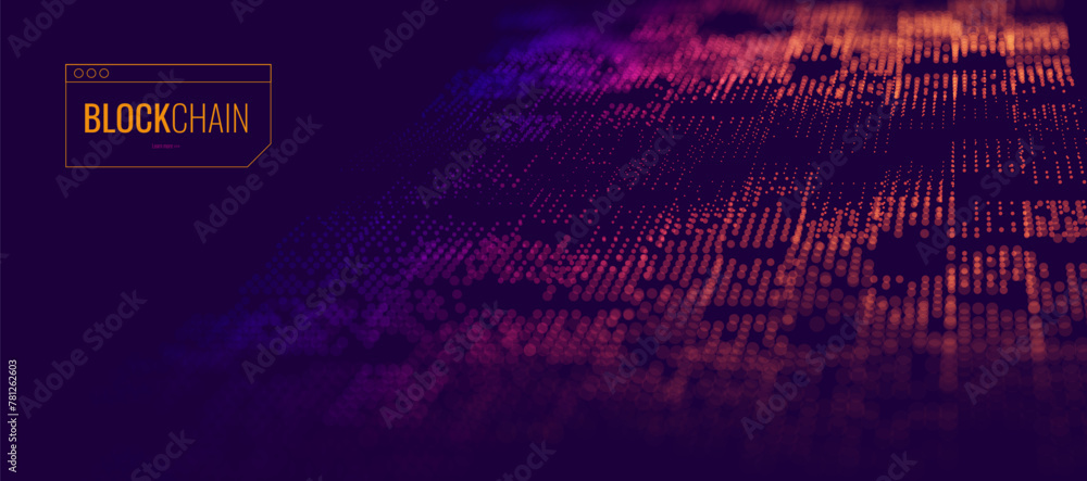 Poster Crypto Blockchain Data Background. Blockchain Grid Abstract Vector Background. Technology of Future Banner Design.