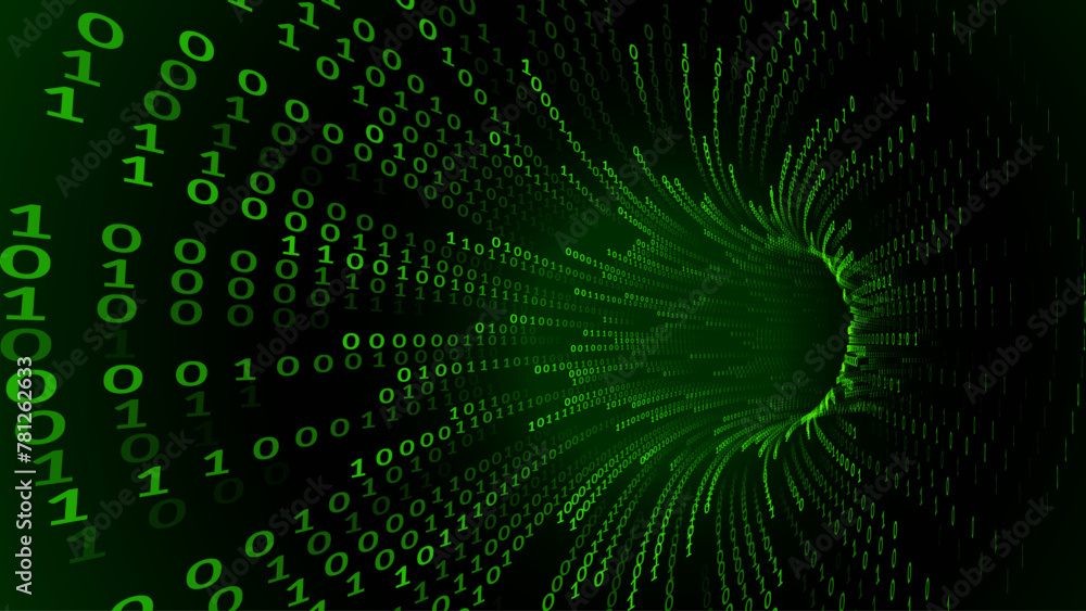 Leinwandbilder Green Matrix Digital Tunnel or Wormhole. Matrix Binary Numbers Tunnel Hole. 3D Tunnel Digital Grid. Hi Tech Texture. Technology or Science Vector Illustation.