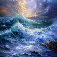 Storm on the sea at dawn