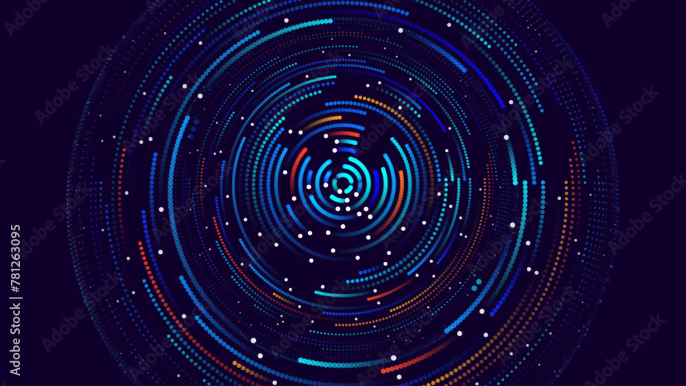 Poster Abstract Circular Pattern Vector Background. Round Colorful Arcs Backdrop. Moving Circles. Vector Illustration. Radial Speed Lines.