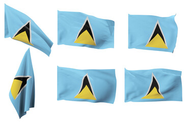 Large pictures of six different positions of the flag of Saint Lucia