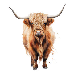 Highland Cow - Watercolor Illustration, Handpainted Art, Cutout Isolated PNG 