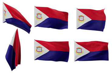 Large pictures of six different positions of the flag of Saint Martin