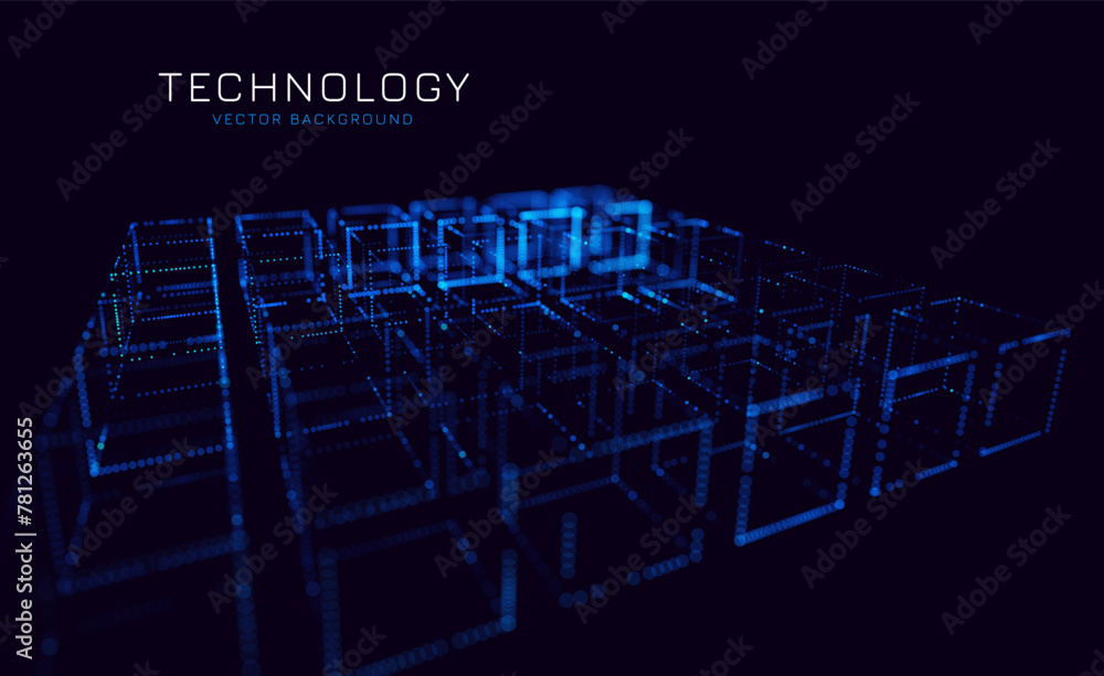Fototapete Big Data 3D Cubes Quantum Computer Server Concept Background. 3D Blockchain Cube Blocks Concept. Data Core Abstract Cubes. Artificial Intelligence HUD Design Element.