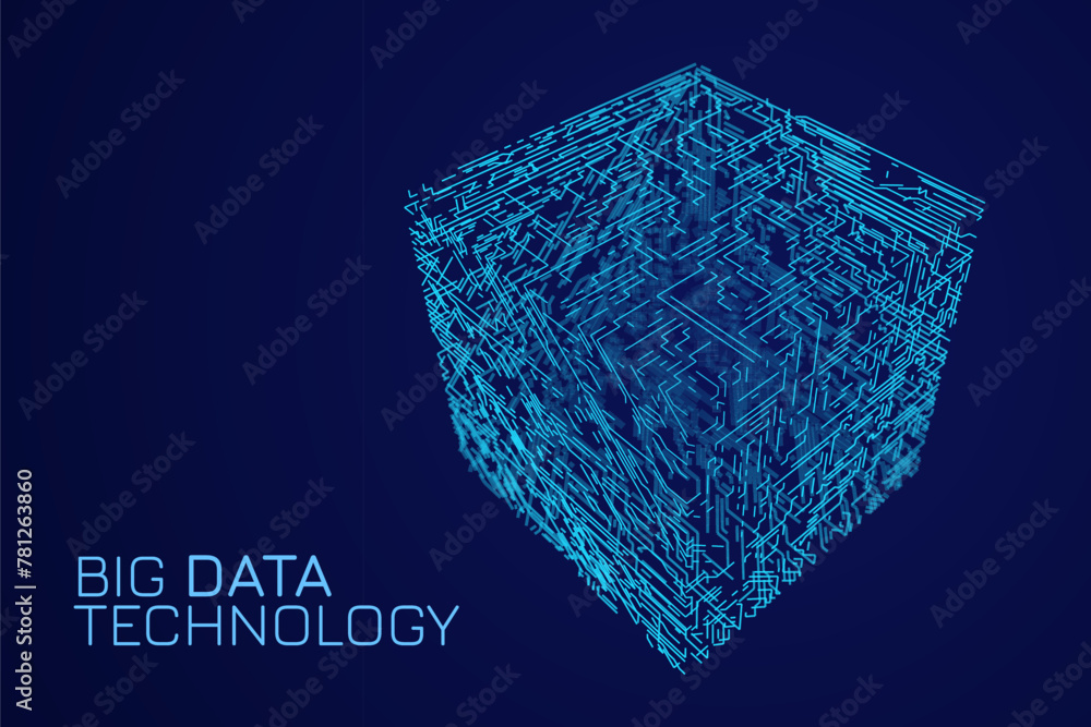 Poster Big Data Storage Technology. Abstract Data Cube Background. Modern Technology Banner. Information Server. Data Science Computer Science Algorithms Vector Illustration.