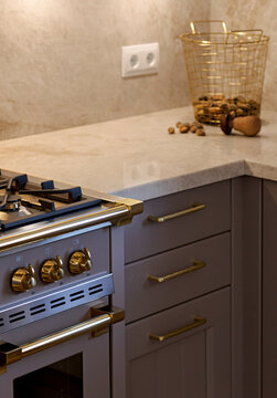 Modern kitchen with elegant gas stove and countertop