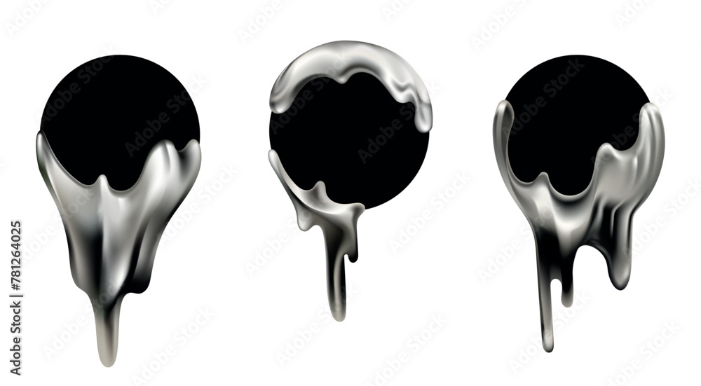 Poster modern frame banners design with flowing liquid chrome shapes.round frames for text with metallic li
