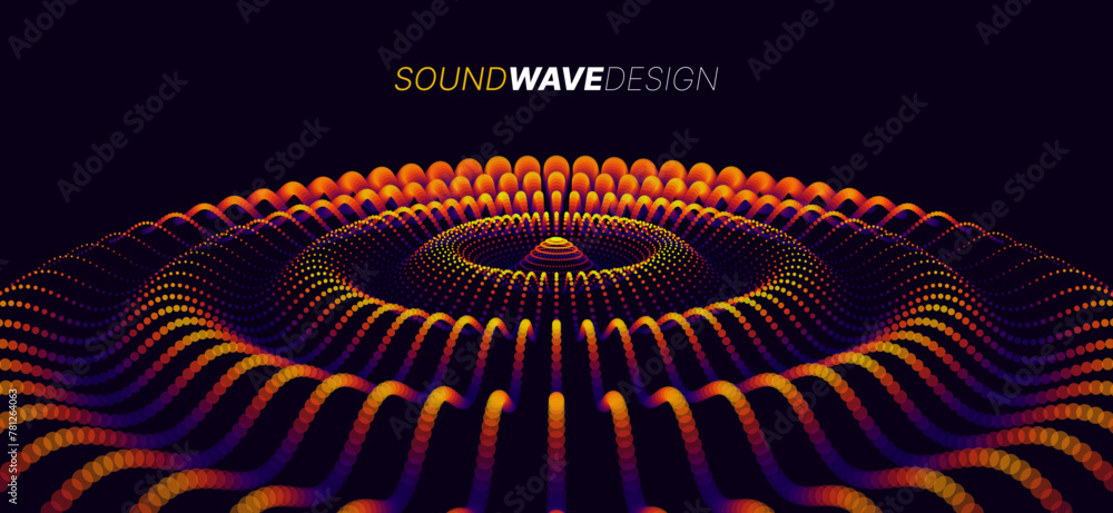 Poster colorful orange sound wave ripple digital equalizer design. big data audio visualization. vector ill