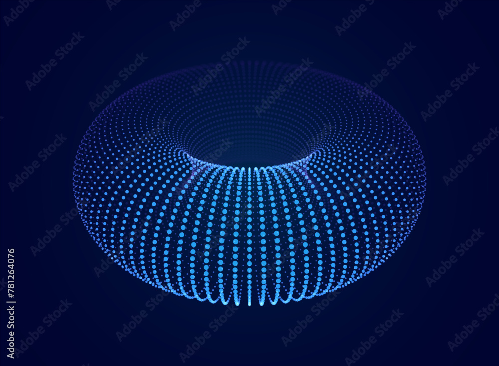 Aufkleber 3D Torus Wireframe Background. Electromagnetic Force Field Concept. Science Physics Background. Vector Illustration. Energy Fields Torus Objects Design.