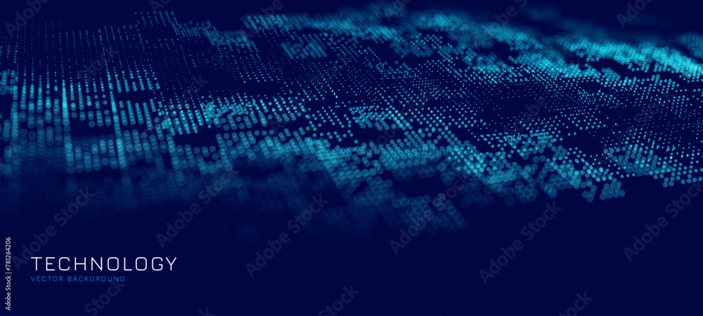 Aufkleber Hi Tech Network Connection Grid. 3D Technology Style Baner Design. Technology Vector Illustration. Futuristic Design for Technology or Science Event. Perspective Grid with Depth of Field Effect (DOF)