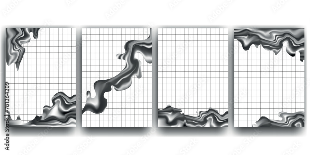 Poster abstract covers design set with abstract liquid shapes on checkered background.vector minimal retro 