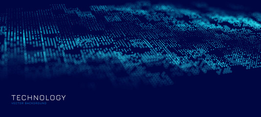 Hi Tech Network Connection Grid. 3D Technology Style Baner Design. Technology Vector Illustration. Futuristic Design for Technology or Science Event. Perspective Grid with Depth of Field Effect (DOF)