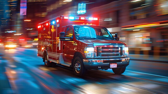 Hazy movement shot of a rescue vehicle rushing to an urgent situation.