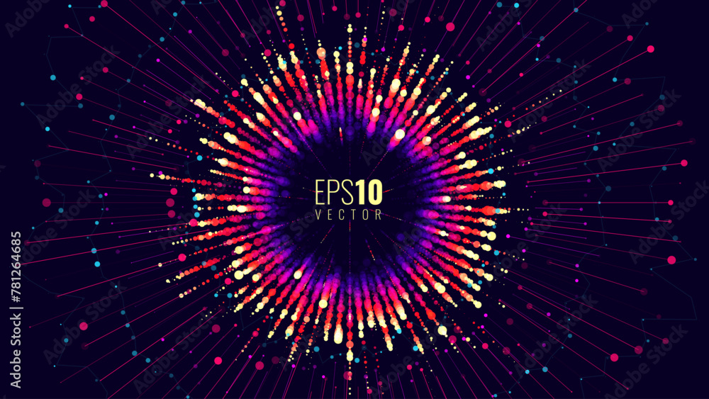 Poster Big Data Visualization Vector. Round Graph Connected Lines and Dots. Digital Statistical and Analysis Methods Visual Data Science Concept. Statistics Vector Illustration.