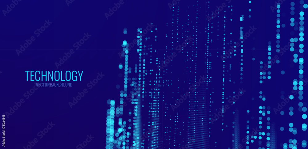 Poster Digital Data Flow Vector Background. Big Data Technology Lines. Data Transmission Concept. High Speed Internet. Information Matrix Flow in Virtual Reality Cyberspace. Vector Illustration.