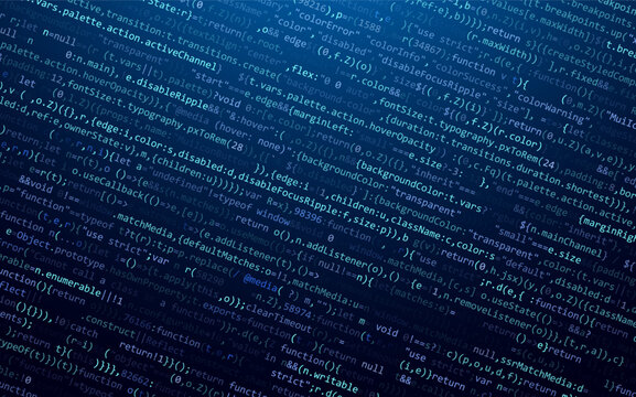Software Web Developer Programming Code. Javascript Abstract Computer Script - Random Parts of Program Code. Vector Illustration. Learn Programming Framework Concept.