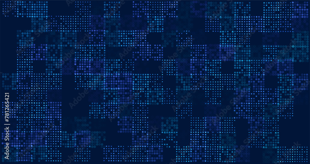 Poster Halftone Pixel Dithering Square Tiles Seamless Pattern. Vintage 8-bit Game Background. Vector Illustration. Pixel Halftone Effect Random Tiles Generative Art.