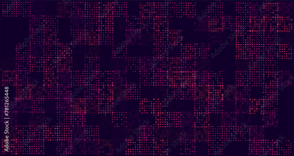 Poster Modern Stylish Halftone Technology Seamless Texture. Tech Abstract Background with Random Size Pixels. Vector Chaotic Squares Mosaic Pattern. Vector Tiles.