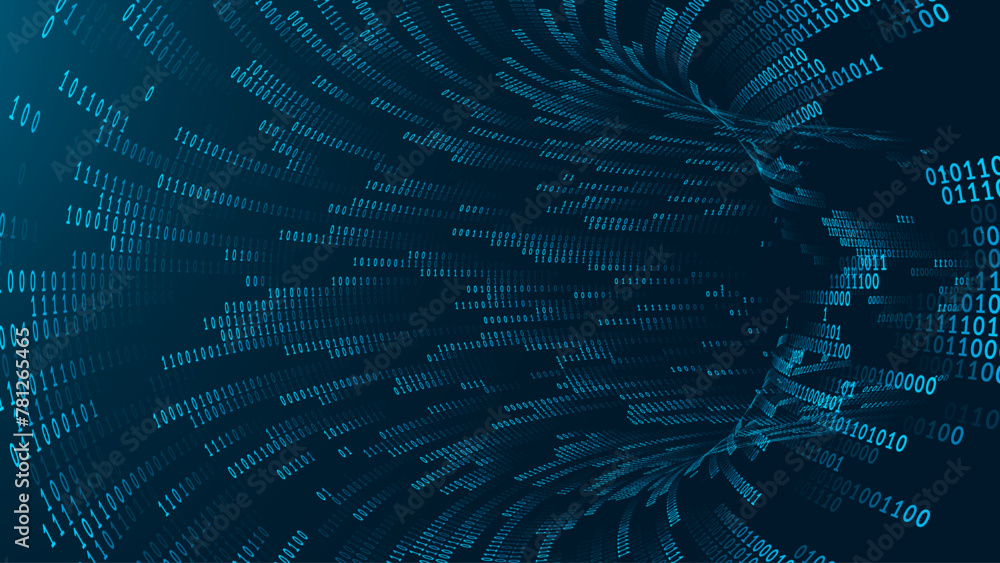 Aufkleber blue matrix digital wormhole. matrix binary numbers tunnel hole. 3d funnel digital grid. hi tech tex