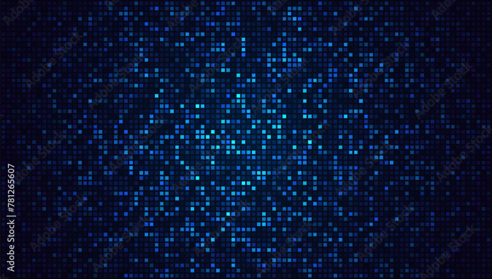 Poster Digital Technology Colorful Blue Pixels Background. Digital Data Square Blue Pattern. Blue Digital Pixel Mosaic Pattern. Vector Illustration.