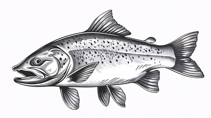 Obraz premium Illustration of a trout fish in hand-drawn brushstrokes.