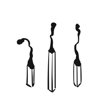Burnt matches, Hand drawn illustration, Vector sketch of set of three used match sticks