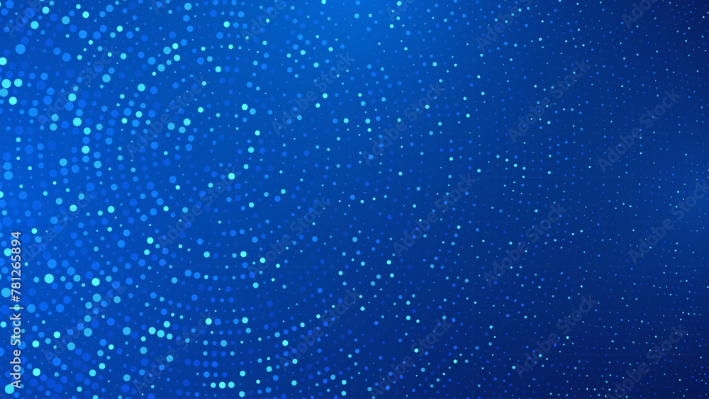 Poster Abstract Digital Circles of Particles with Noise. Futuristic Circular Sound Wave. Big Data Visualization. 3D Virtual Space VR Cyberspace. Vector Illustration.