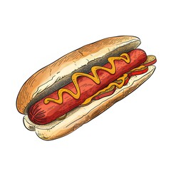 Hot dog on white background,graphical color illustration generated with AI. Fast food