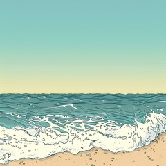 Sea waves on sand, summer vibe . Seaside landscape. Illustration generated with AI	