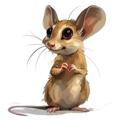 Cute smiling mouse on white background, childish illustration generated with AI