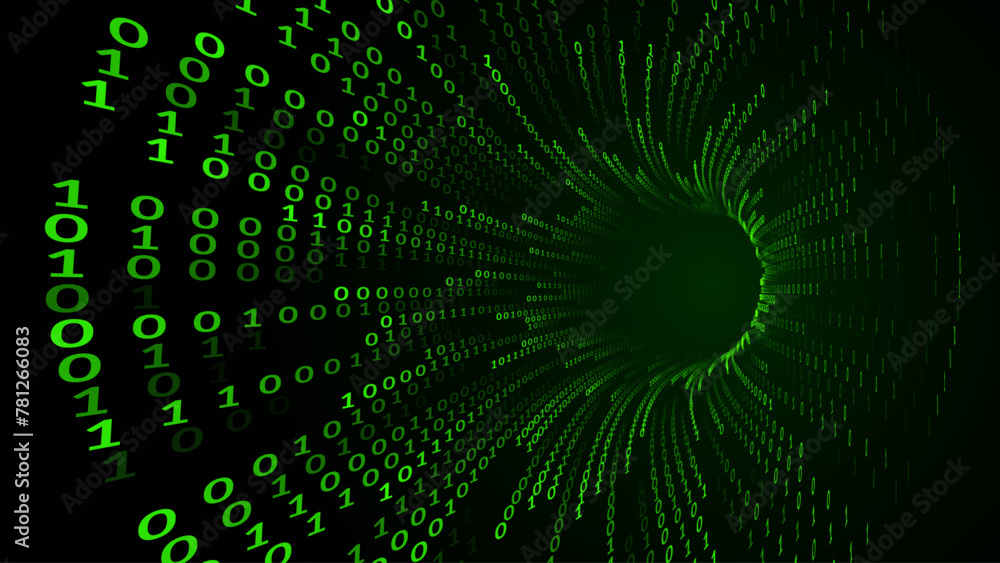Leinwandbilder Green Matrix Digital Tunnel or Wormhole. Matrix Binary Numbers Tunnel Hole. 3D Tunnel Digital Grid. Hi Tech Texture. Technology or Science Vector Illustation.