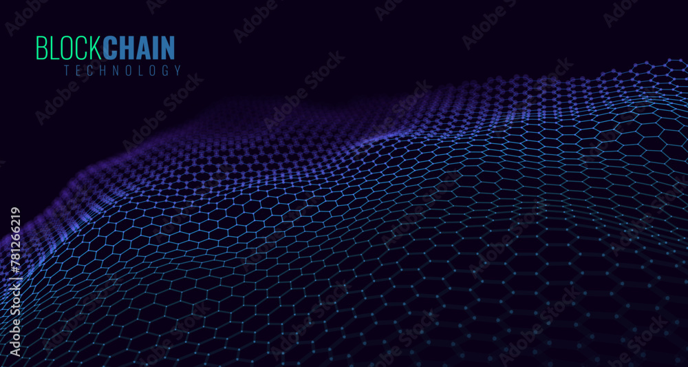 Aufkleber blockchain hexagon grid. cryptocurrency technology vector background. abstract fintech concept. 3d v