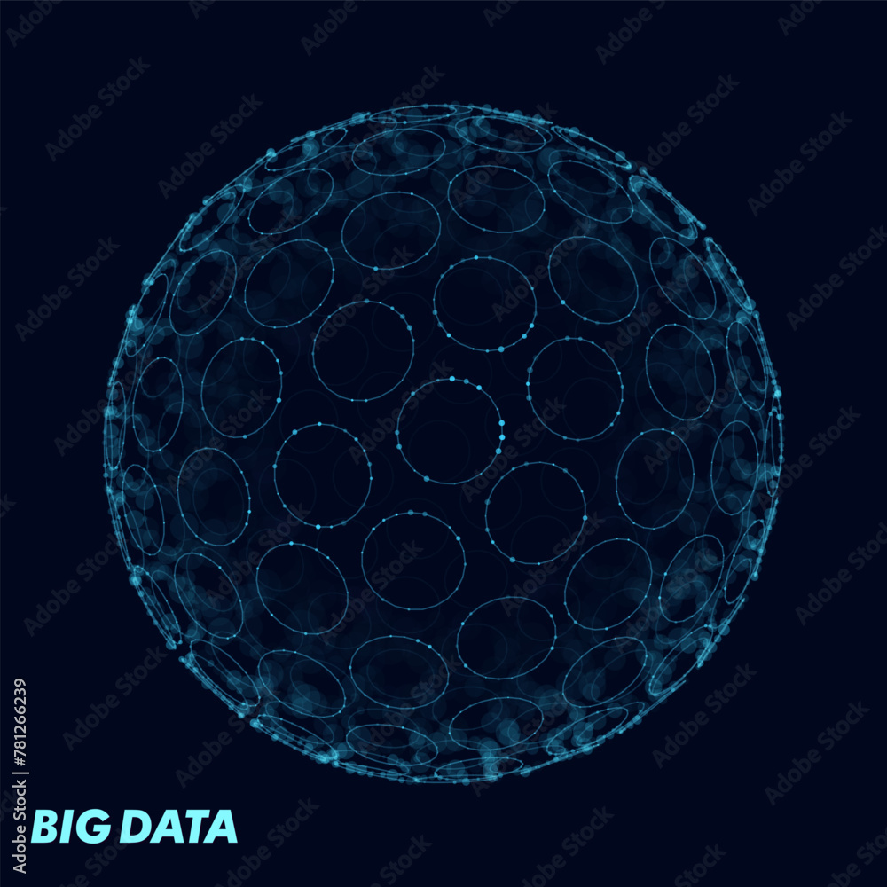 Aufkleber Circle Lines on 3D Spheres. Global Digital Connections. 3D Wireframe Sphere Symbols Illustration. Abstract 3D Design. Technology Science Style Vector Background.