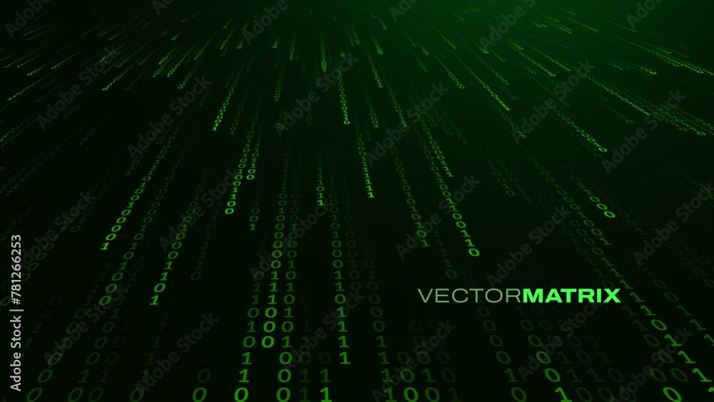 Fototapete Abstract Binary Software Programming Code Background. Random Parts of Program Source Code. Binary Digits Matrix. Digital Data Cyber Security Technology Concept. Ultra Wide Vector Illustration.