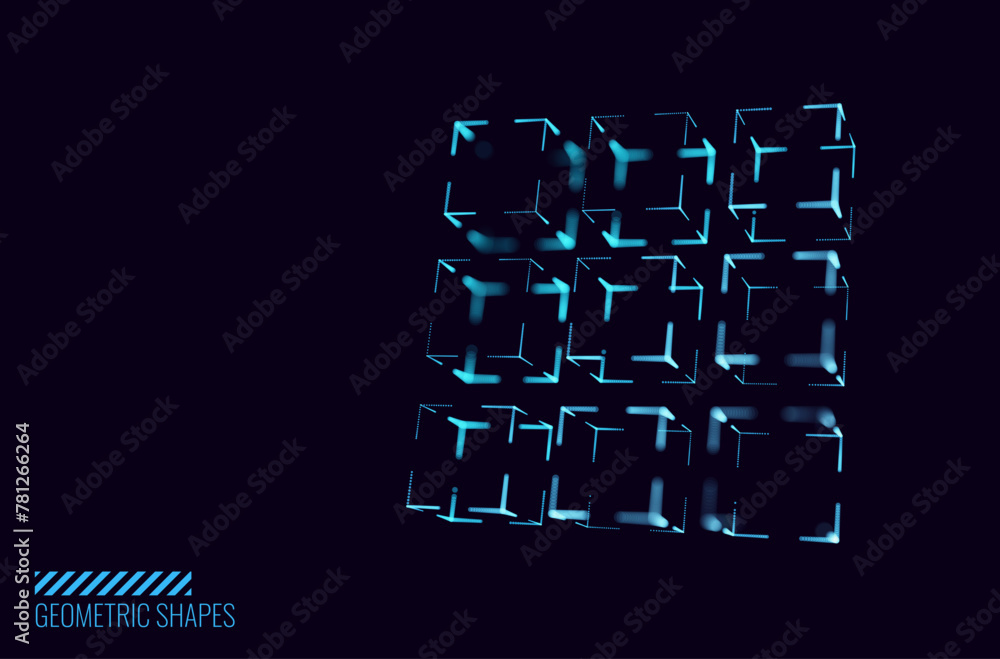 Poster Big Data 3D Cubes Quantum Computer Server Concept Background. 3D Blockchain Cube Blocks Concept. Data Core Abstract Cubes. Artificial Intelligence HUD Design Element.