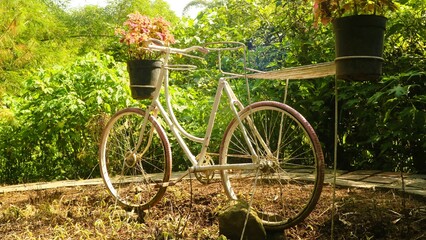 Fototapeta na wymiar White old vintage bicycle at public park