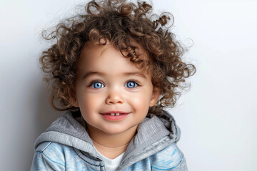 Naklejka premium Cute baby girl smiling toddler, happy kids time, a child laughing.